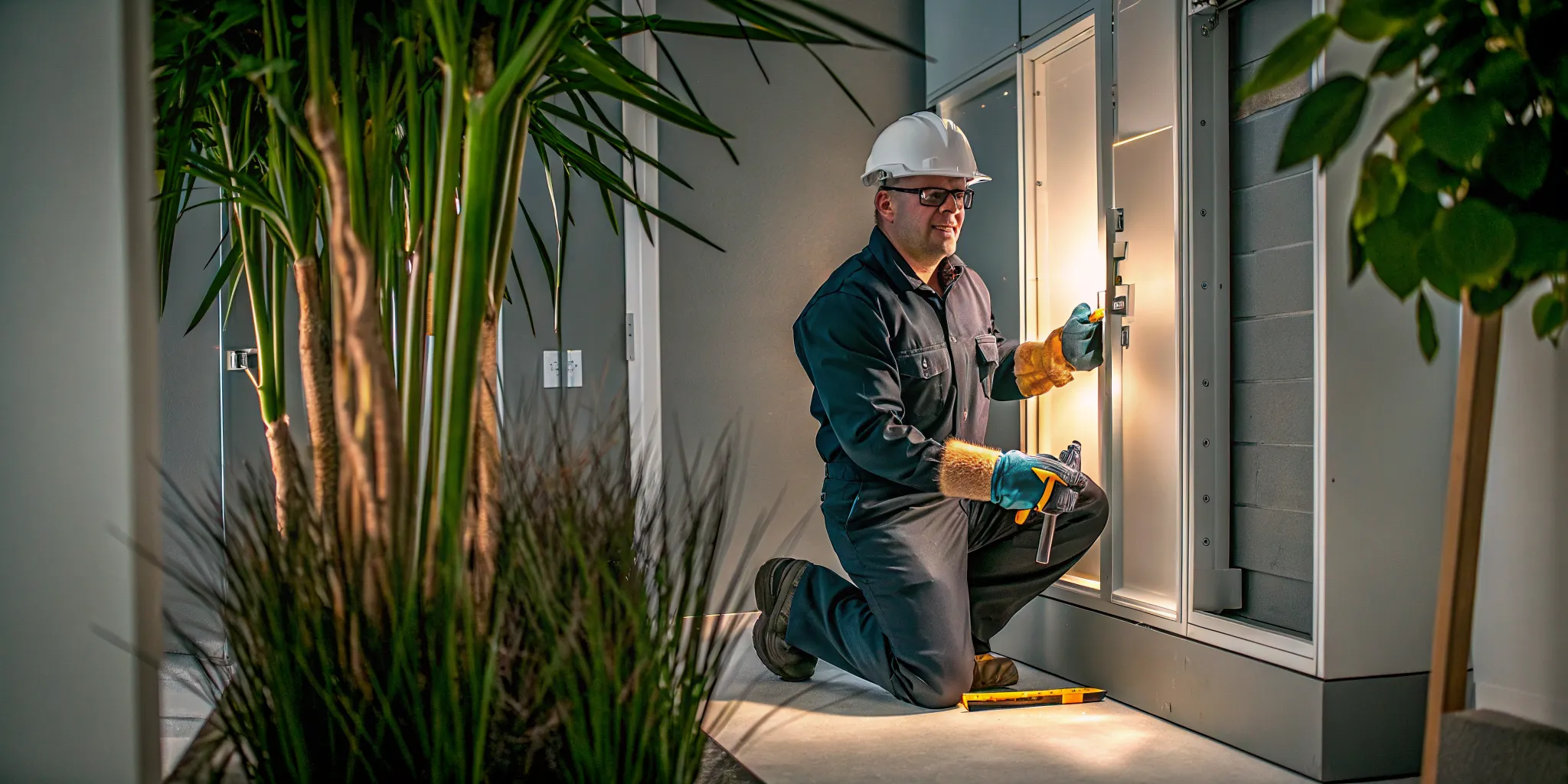 electrician-for-exposed-wire-your-5-step-safety-plan-107170 An electrician for exposed wire repair works safely on a circuit breaker panel.