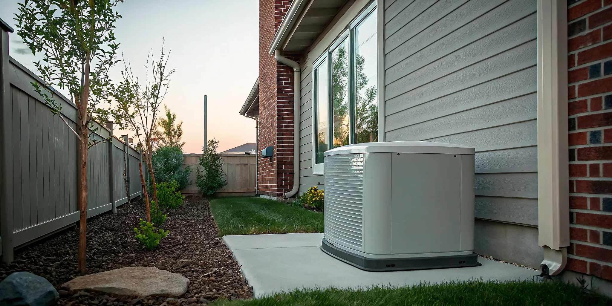 A residential standby generator installed outside a house for automatic backup power.