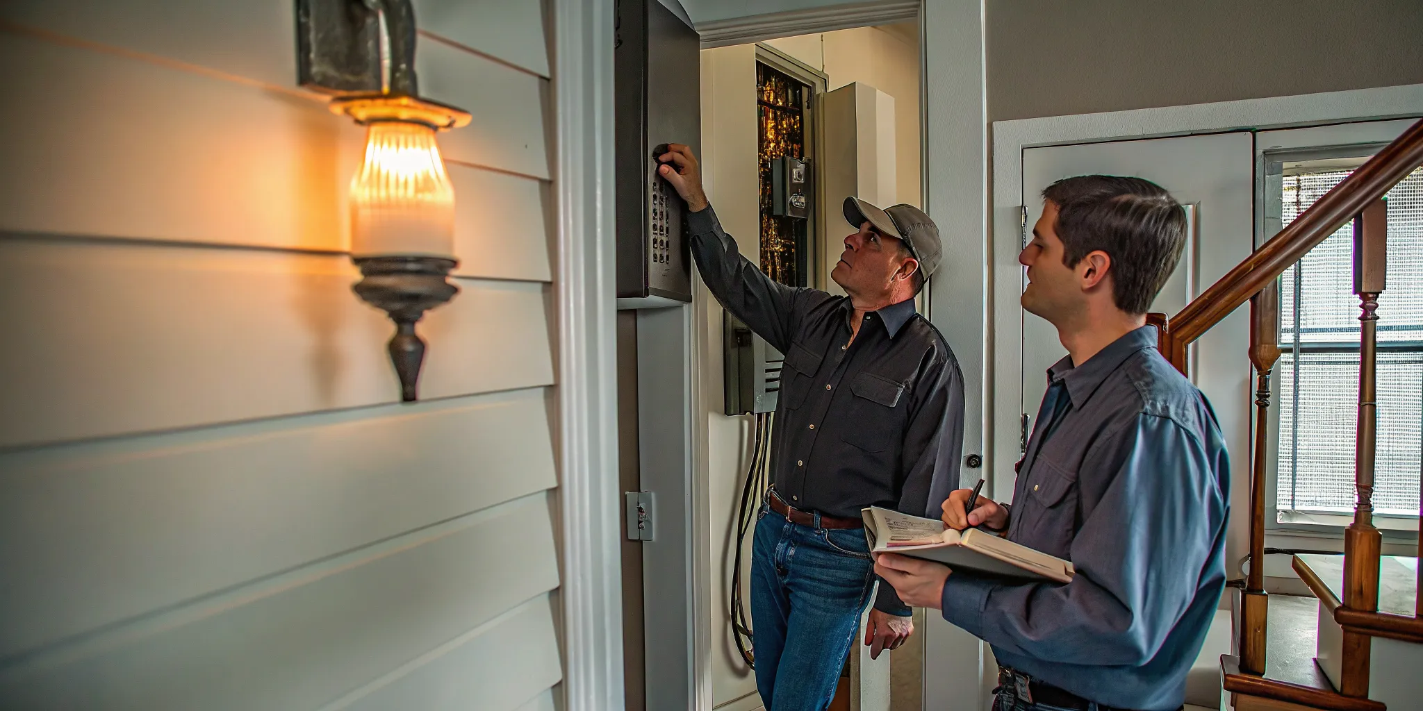 electrical-safety-inspection-guide-for-older-dfw-homes-225753 Licensed electrician performing an electrical safety inspection in an older DFW home