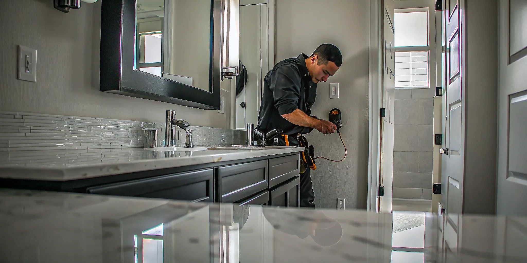 Licensed electrician checking a hot outlet and switch