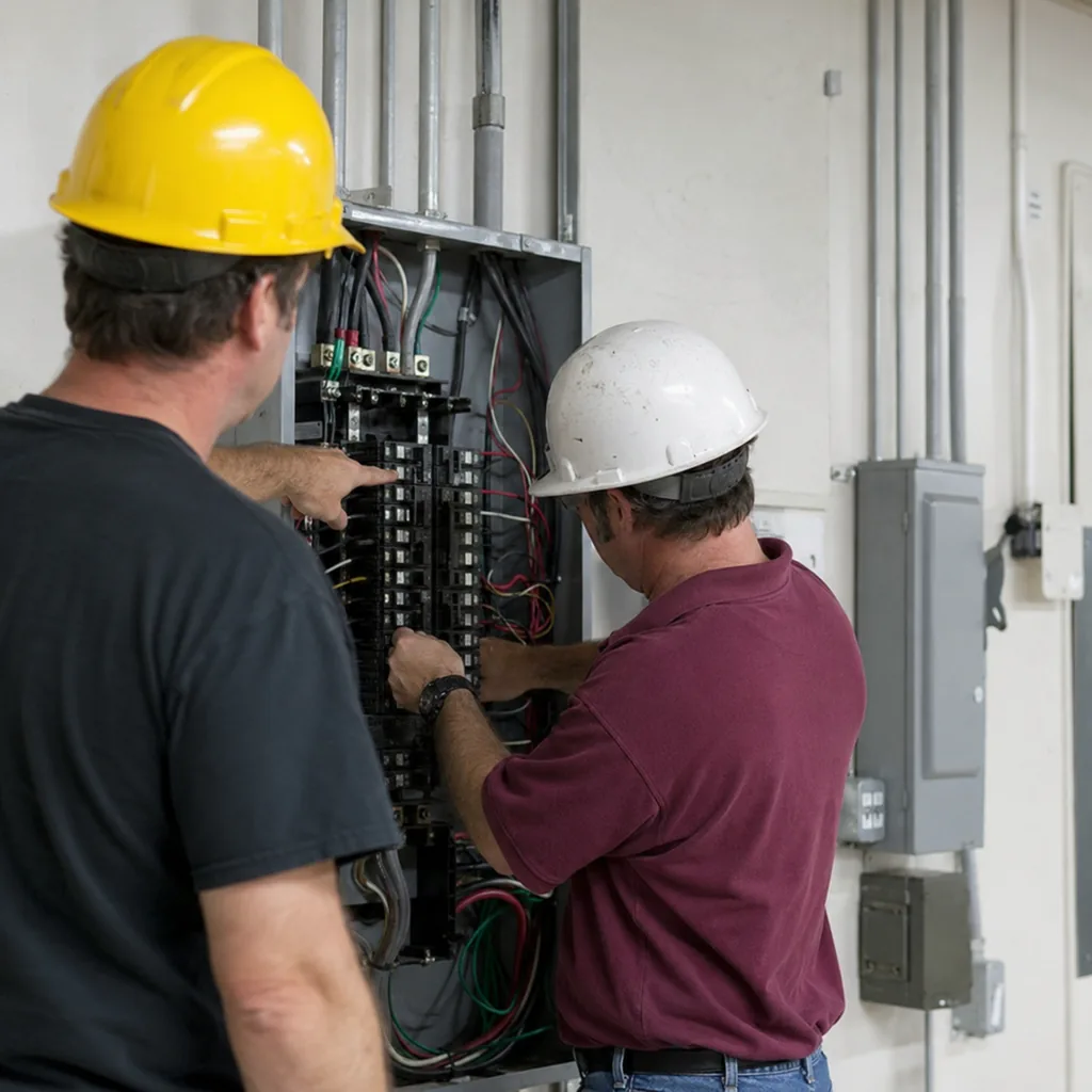 electrical-panel-repair-09 Electrical Panel Repair in Grapevine - TX as a technician tests breakers inside a residential service panel