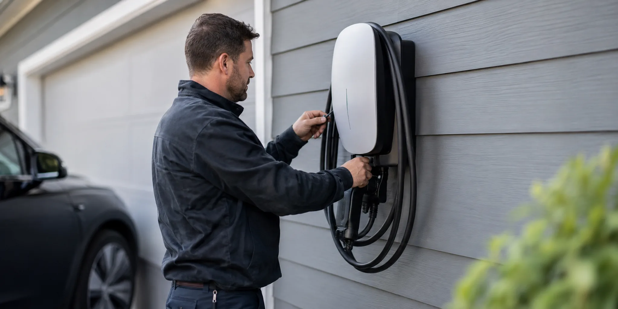 Experienced electrician inspecting service wiring in a Denton County - TX utility area